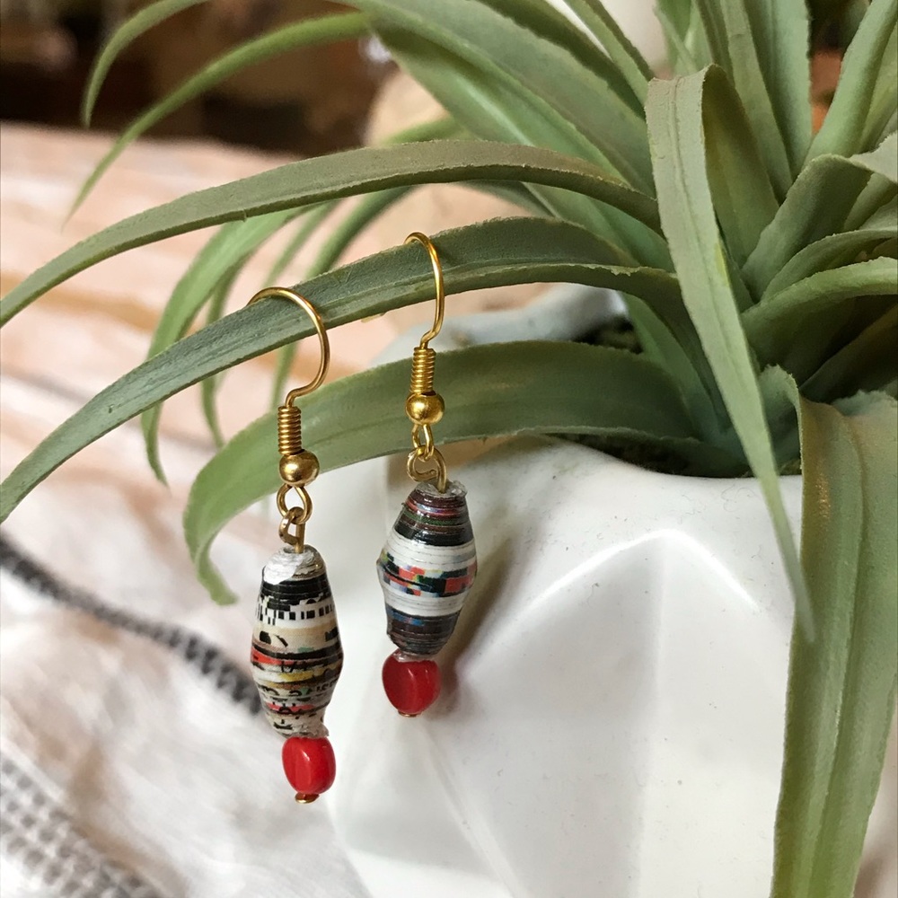 Handmade paper bead earrings!